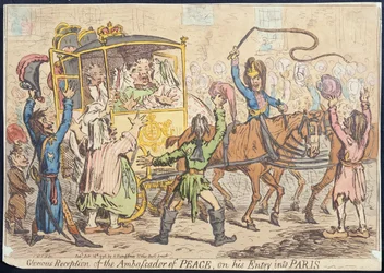 Glorreicher Empfang des Friedensbotschafters bei seinem Einzug in Paris, veröffentlicht von Hannah Humphrey 1796